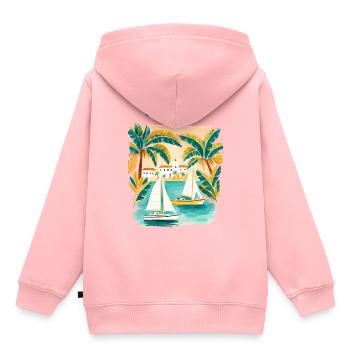 Tropischer Segeltraum am Hafen - Kinder Premium Organic Hoodie - Rosa - Hinten - AI Model Kid Female (0cm)