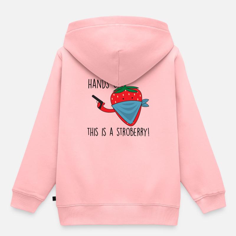 Drôle de dictée Strawberry Hands Tall Stroberry - Sweat Premium à capuche enfant bio - rose