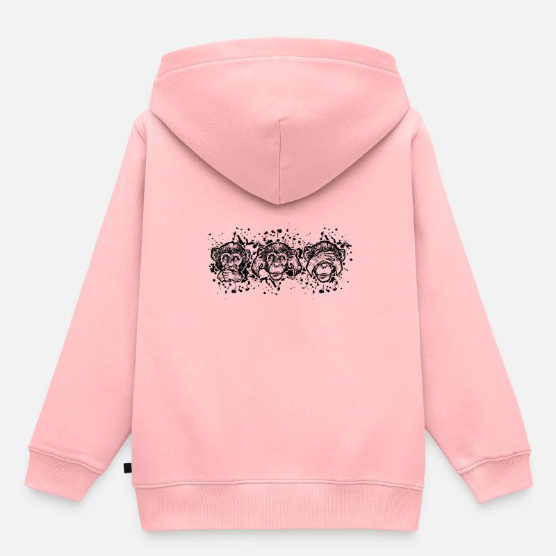 Trois singes - Sweat Premium à capuche enfant bio - rose