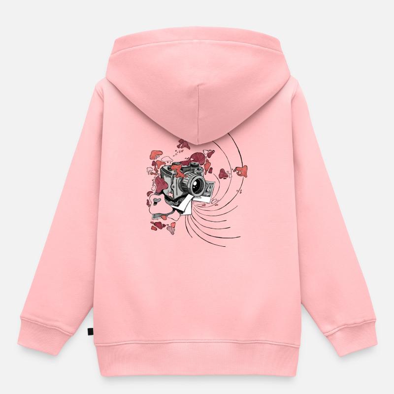 Appareil photo avec des éclaboussures de couleur [rouge] - Sweat Premium à capuche enfant bio - rose