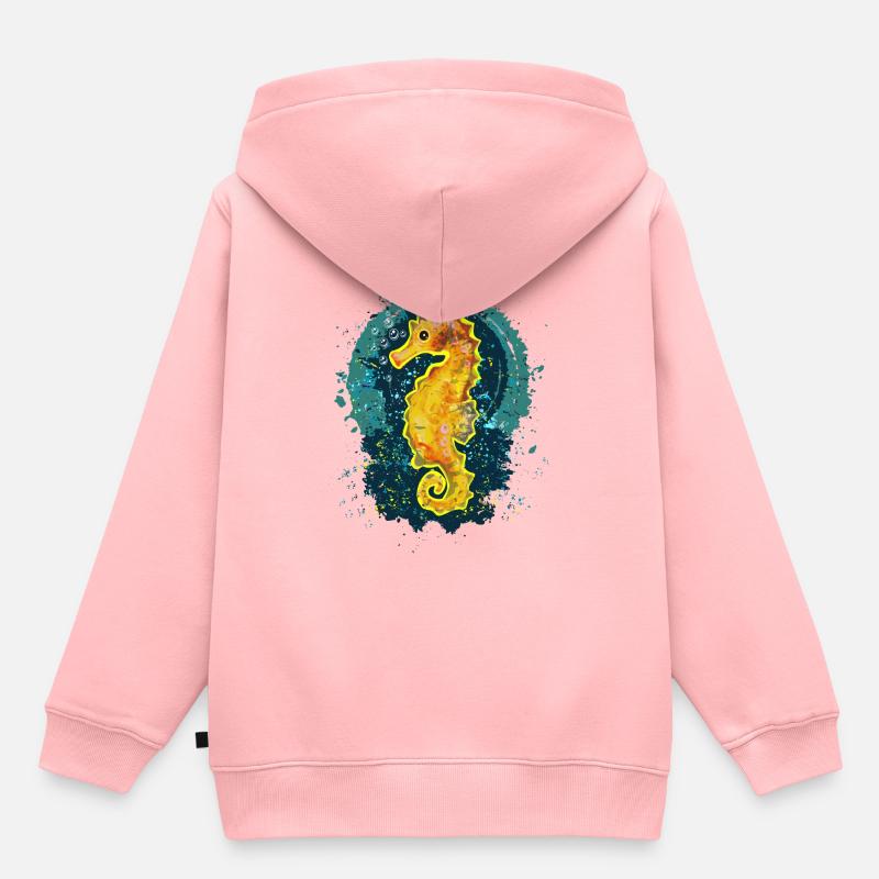 Hippocampe heureux - Sweat Premium à capuche enfant bio - rose
