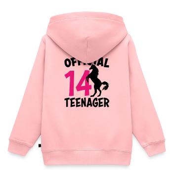 14e anniversaire fille cadeau adolescent 14 ans - Sweat Premium à capuche enfant bio - rose - Dos - AI Model Kid Female (0cm)