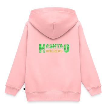 Prénom Andreas - Sweat Premium à capuche enfant bio - rose - Dos - AI Model Kid Female (0cm)