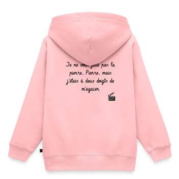 Je ne vous jette pas la pierre, Pierre ! - Sweat Premium à capuche enfant bio - rose - Dos - AI Model Kid Female (0cm)