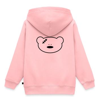Ours en peluche drôle avec cicatrice - Sweat Premium à capuche enfant bio - rose - Dos - AI Model Kid Female (0cm)