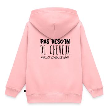 Homme Pas besoin de cheveux avec ce corps de rêve - Sweat Premium à capuche enfant bio - rose - Dos - AI Model Kid Female (0cm)