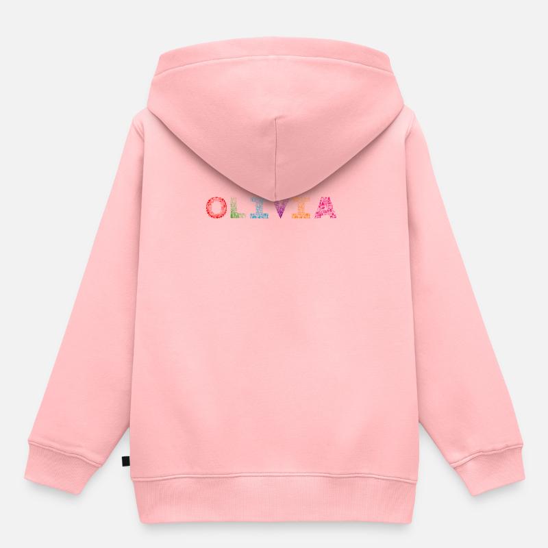 Nom de la lettre Olivia - Sweat Premium à capuche enfant bio - rose