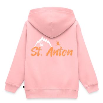 St anton - Sweat Premium à capuche enfant bio - rose - Dos - AI Model Kid Female (0cm)