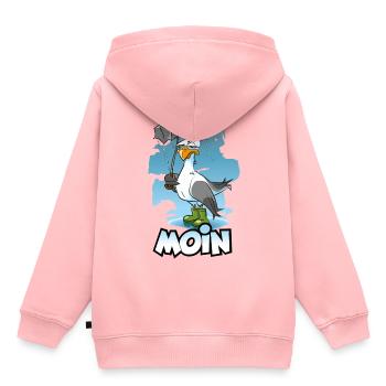 Möwe mit Regenschirm und Gummistiefel - Moin - Kinder Premium Organic Hoodie - Rosa - Hinten - AI Model Kid Female (0cm)