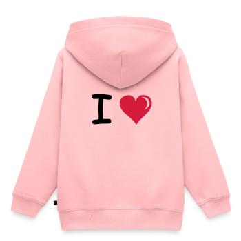 I love - Sweat Premium à capuche enfant bio - rose - Dos - AI Model Kid Female (0cm)