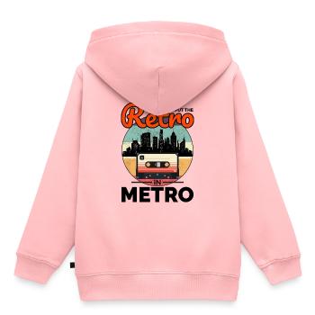 Quand le rétro rencontre le métro : le paysage urbain emblématique des années 80 - Sweat Premium à capuche enfant bio - rose - Dos - AI Model Kid Female (0cm)