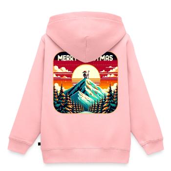 Père Noël sur la montagne avec ciel étoilé - Sweat Premium à capuche enfant bio - rose - Dos - AI Model Kid Female (0cm)