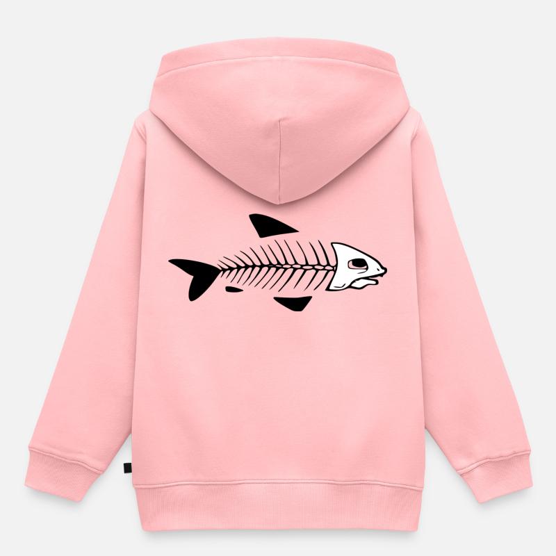 Squelette de poisson blanc - Sweat Premium à capuche enfant bio - rose