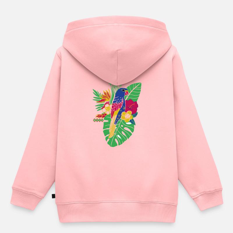 gaya fleur perroquet - Sweat Premium à capuche enfant bio - rose