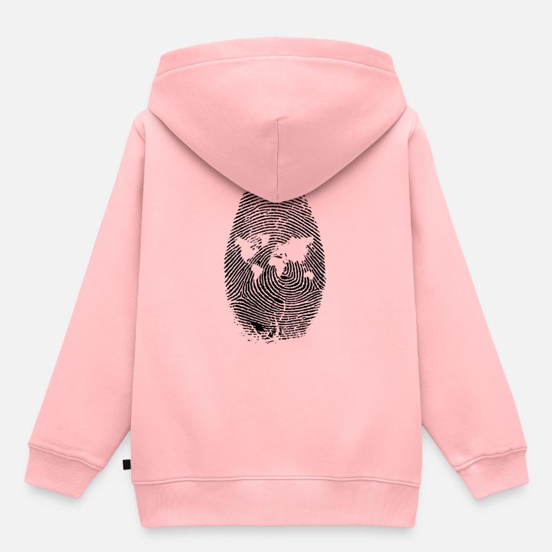 Empreintes digitales avec tous les continents - Sweat Premium à capuche enfant bio - rose