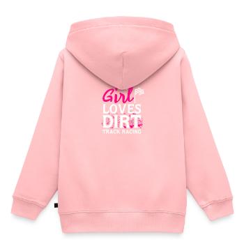Cette fille aime les courses sur piste de terre - Sweat Premium à capuche enfant bio - rose - Dos - AI Model Kid Female (0cm)