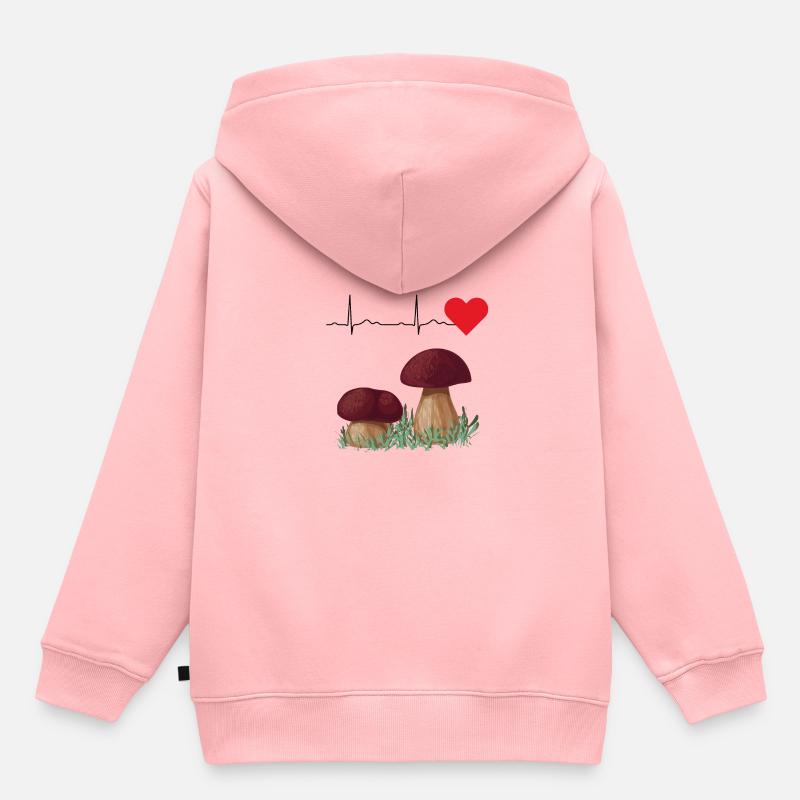 Champignons Porcini cueillette ECG Champignon cueilleur de champignons - Sweat Premium à capuche enfant bio - rose