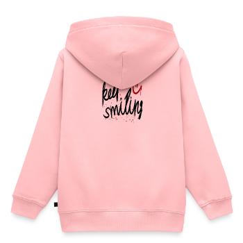 keep smiling - Kinder Premium Organic Hoodie - Rosa - Hinten - AI Model Kid Female (0cm)