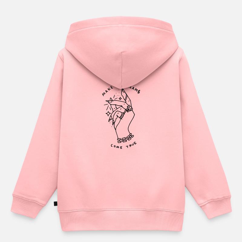 Idée de cadeau "Make My Dream Come Come True" - Sweat Premium à capuche enfant bio - rose