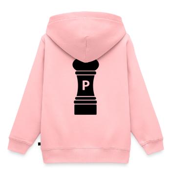 Moulin à poivre noir / idée cadeau - Sweat Premium à capuche enfant bio - rose - Dos - AI Model Kid Female (0cm)