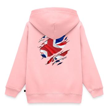 Den Union Jack unter dem Shirt! - Kinder Premium Organic Hoodie - Rosa - Hinten - AI Model Kid Female (0cm)