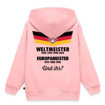 4 MAL WELTMEISTER, 3 MAL EUROPAMEISTER UND IHR? - Kinder Premium Organic Hoodie - Rosa - Hinten - AI Model Kid Female (0cm)