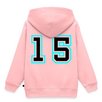 Symbole de 15 chiffres - Sweat Premium à capuche enfant bio - rose - Dos - AI Model Kid Female (0cm)