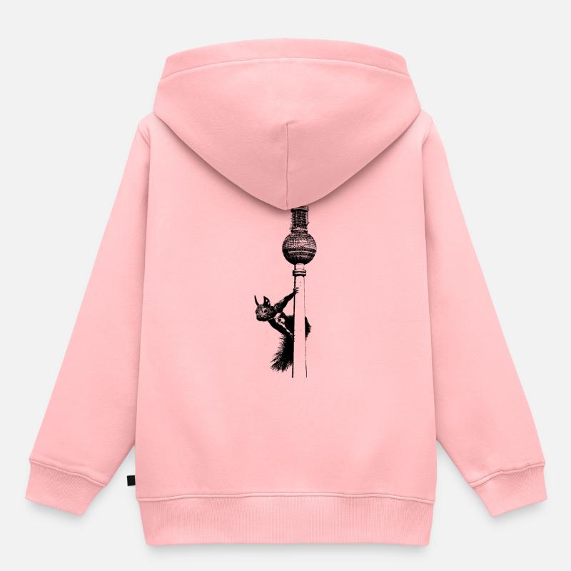 Fernsehturm Berlin mit Eichhörnchen / Grafik - Kinder Premium Organic Hoodie - Rosa