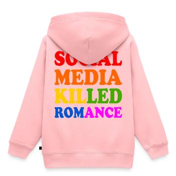 Les médias sociaux ont tué la romance - Sweat Premium à capuche enfant bio - rose - Dos - AI Model Kid Female (0cm)