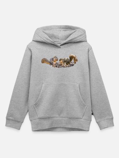 Eichhörnchen Paar mit Nuss Östliches Fuchshörnchen - Kinder Premium Organic Hoodie - Grau meliert