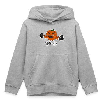 Pump-kin - Kürbis geht im Fitnessstudio pumpen! - Kinder Premium Organic Hoodie - Grau meliert - Vorne - AI Model Kid Male (0cm)