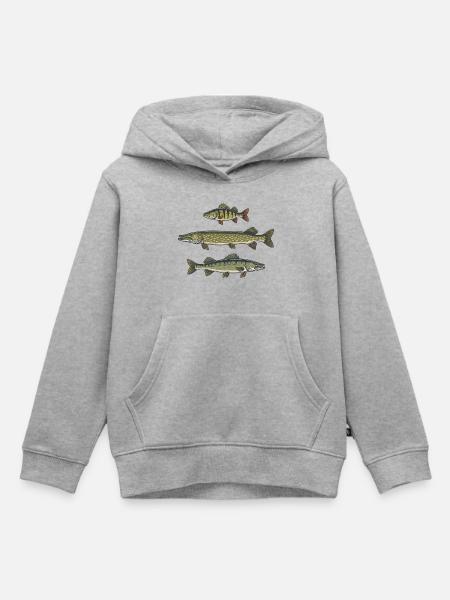 Barsch Hecht Zander Angeln Fischen - Kinder Premium Organic Hoodie - Grau meliert