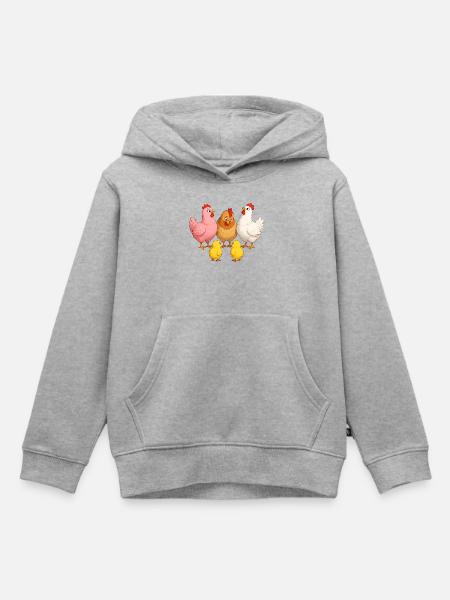Hühner mit Kücken - Kinder Premium Organic Hoodie - Grau meliert