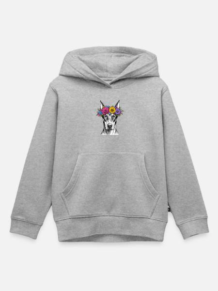 Hund mit Blumenkrone - Kinder Premium Organic Hoodie - Grau meliert