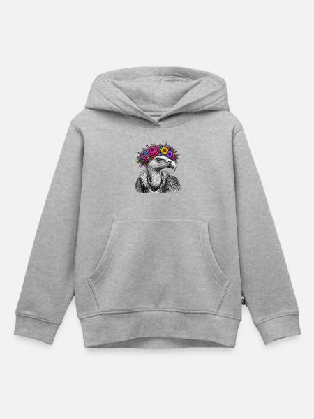 Blütenkranz-Vogelporträt - Kinder Premium Organic Hoodie - Grau meliert