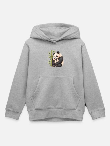 Panda-Zärtlichkeit – Mama und ihr Junges - Kinder Premium Organic Hoodie - Grau meliert