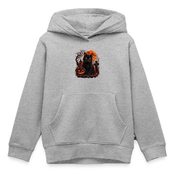 Schwarze Katze in Halloween-Szenerie - Kinder Premium Organic Hoodie - Grau meliert - Vorne - AI Model Kid Male (0cm)