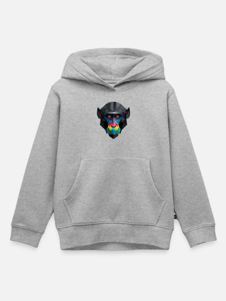 Farbiges Low-Poly Affenporträt - Kinder Premium Organic Hoodie - Grau meliert