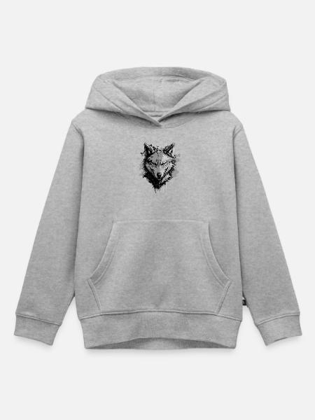 Grauer Wolf – Starkes Tiermotiv - Kinder Premium Organic Hoodie - Grau meliert