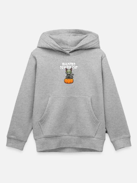 HAUNTED_ZOMBIE_CAT - Kinder Premium Organic Hoodie - Grau meliert