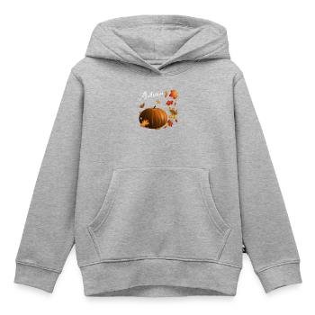Autumn - Kürbis mit bunten Herbstblättern - Kinder Premium Organic Hoodie - Grau meliert - Vorne - AI Model Kid Male (0cm)