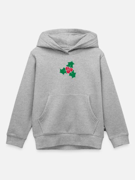 Stechpalmenblätter mit roten Beeren - Kinder Premium Organic Hoodie - Grau meliert