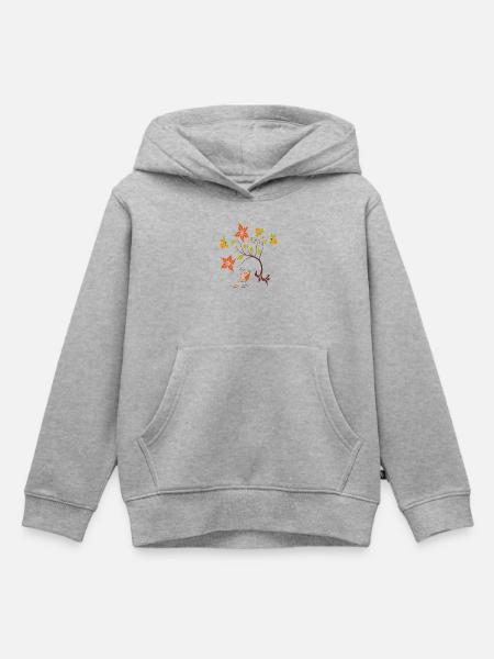 Blumenranke mit Vögelchen - Kinder Premium Organic Hoodie - Grau meliert