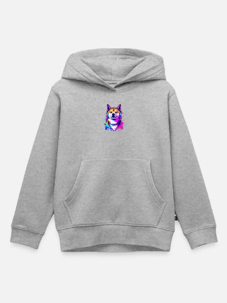 Shiba Inu mit Kopfhörern - Kinder Premium Organic Hoodie - Grau meliert