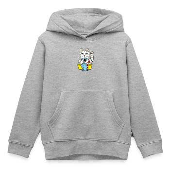 Glückskatze mit Fisch - Kinder Premium Organic Hoodie - Grau meliert - Vorne - AI Model Kid Male (0cm)
