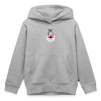 Lustiger Hamster mit rosa Donuts und Schleife - Kinder Premium Organic Hoodie - Grau meliert - Vorne - AI Model Kid Male (0cm)