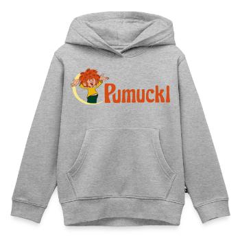 Pumuckl Mit Frecher Pose Und Logo Schriftzug - Kinder Premium Organic Hoodie - Grau meliert - Vorne - AI Model Kid Male (0cm)