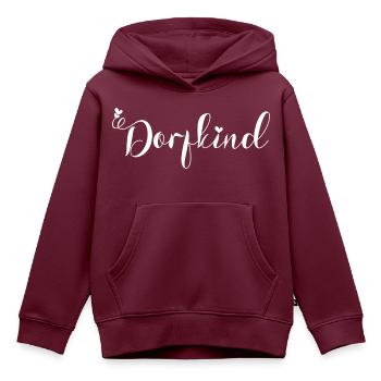 DORFKIND - LANDKIND - LANDEI - LANDLIEBE - Kinder Premium Organic Hoodie - Burgunderrot - Vorne - AI Model Kid Female (0cm)