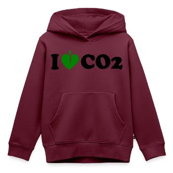 I love co2 - Kinder Premium Organic Hoodie - Burgunderrot - Vorne - AI Model Kid Female (0cm)