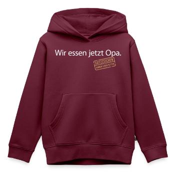 Wir essen jetzt Opa Satzzeichen Komma Leben retten - Kinder Premium Organic Hoodie - Burgunderrot - Vorne - AI Model Kid Female (0cm)